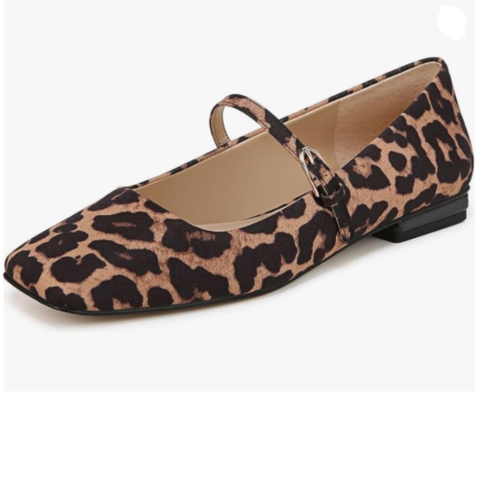 Milooey shoes Leopard Square Toe Mary Jane Low Heels Adjustable Buckled Shoe
